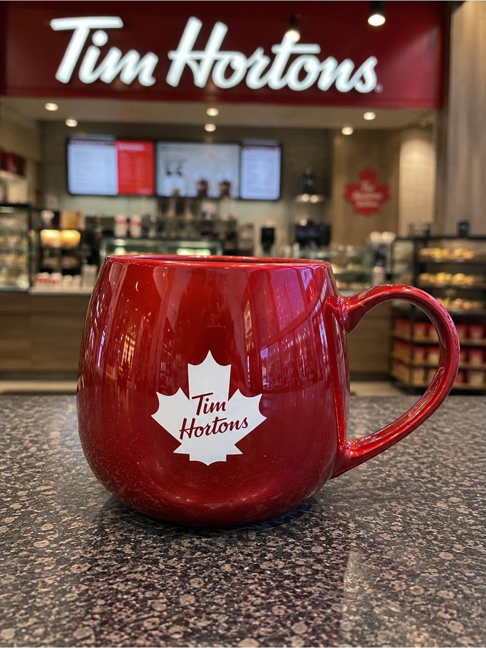 Tim Hortons 2020 Metallic Red Maple Leaf Ceramic Coffee Mug - Picture 1 of 7